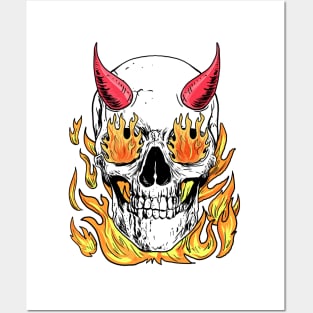 Horned-Skull in flames Posters and Art